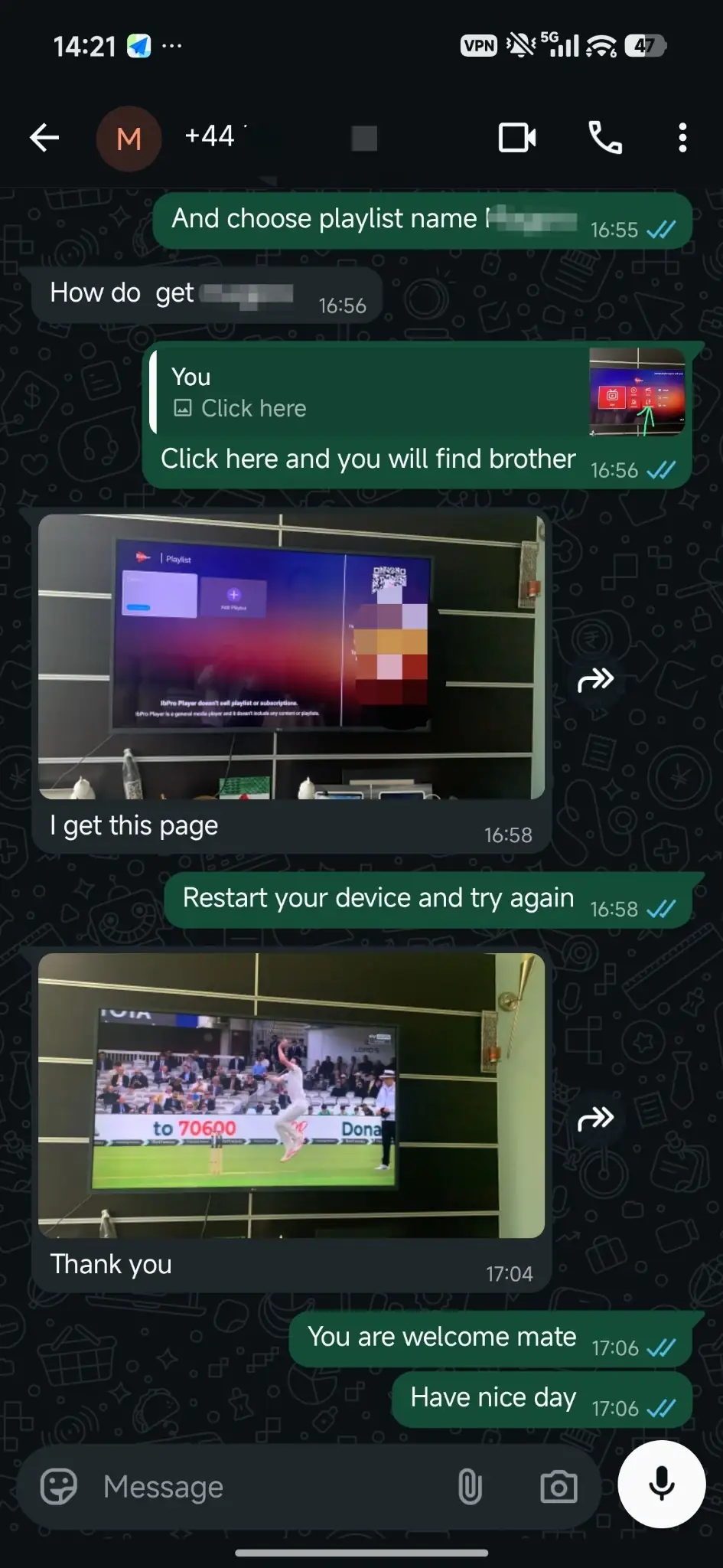 World IPTV WhatsApp proof UK customer