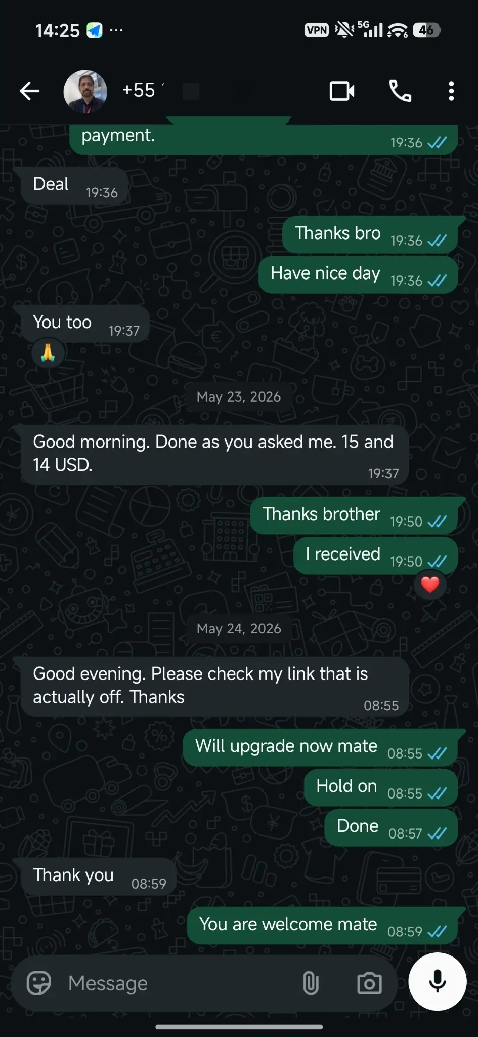 World IPTV WhatsApp proof Brazil customer