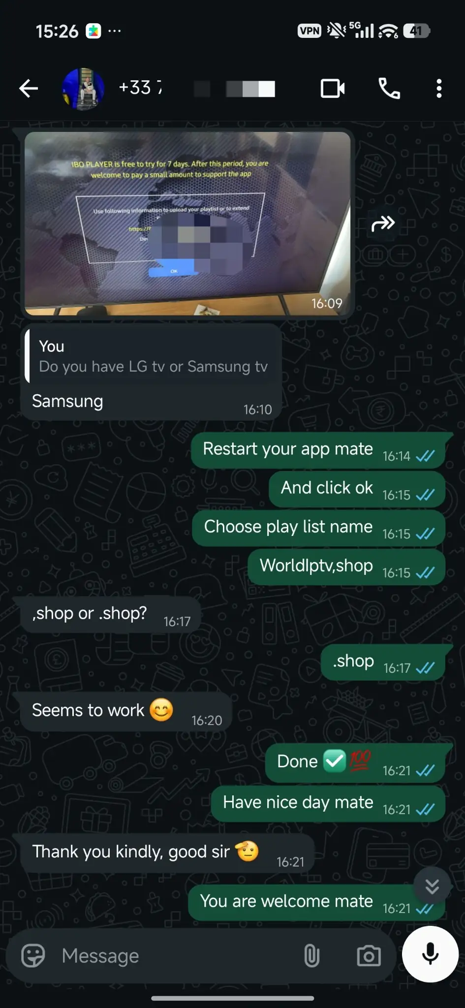 World IPTV verified WhatsApp customer proof 15